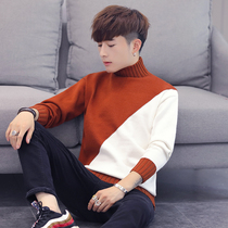 Teen high collar sweater mens clothing spring and autumn slim fit Han version High school student boy needle woolen sweater wool line autumn clothes trend