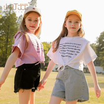 Girl short sleeve T-shirt 2022 new Summer CUHK Childrens letter print Flowers Fall Shoulder sleeve T-shirt Parent-child blouse