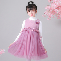 Girl vest dress spring and autumn thin childrens spring dress female princess dress small fragrant wind childrens clothing girl princess hair dress