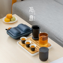 View Jingwei Jingwei Glass Quick Guest Cup Ceramic A pot of three cups small set of simple portable travel kung fu tea set