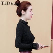 European goods plus velvet lace base shirt womens autumn and winter 2021 new foreign style interior long sleeve warm coat tide