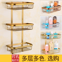 Bathroom rack-free full copper shampoo shelf for things cosmetics storage rack Gold 3 layers