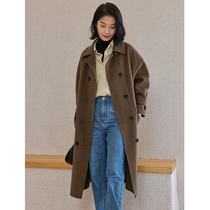 Double-sided woolen coat womens 2022 autumn and winter new loose Korean style small woolen long double-breasted wool coat