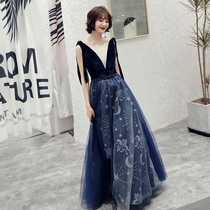 Evening dress dress women 2021 New banquet noble temperament long suspender celebrity thin birthday party dress