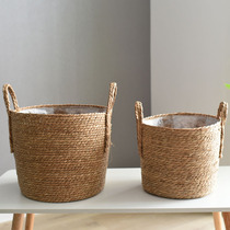 Nordic Straw flower pot rattan flower pot extra large basket basket green rattan creative weaving bamboo weaving flower pot