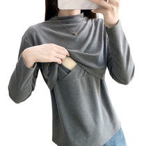 Pregnant womans undershirt autumn and winter stay outside wearing foreign air spring and autumn blouses womens half high collar winter thickened garnter warm-shirt