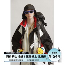  UNVESNO RETRO OLD CONTRAST STITCHING SPORTS STAND-UP COLLAR THICKENED COTTON COAT JACKET OVERSIZE