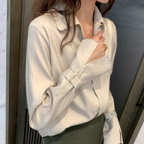 Real Silk Satin White Shirt Woman Spring Autumn Design Sensation Small Crowd Long Sleeve 2022 New Retro Port Taste Lining Blouse