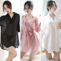 Sexy pajamas boyfriend wind 2021 new white shirt Womens nightgown summer ice silk large size long sleeve transparent hot