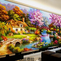 Color Diamond painting full of diamond oil painting hut dreamy home meaning simple living room European landscape AB color diamond cross stitch