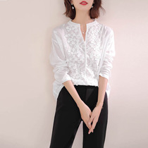 Shirt womens long-sleeved autumn 2020 new Korean version loose thin long sleeve temperament embroidery wild cotton blouse