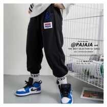 Papaya juice brand childrens clothing boys and girls in 2022 fall new thin black sports trousers