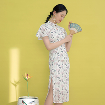  Hibiscus summer new girl low-neck fashion schoolgirl Odai improved daily elegant niche retro cheongsam