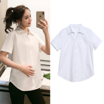 Pregnant women summer top foreign summer white short-sleeved short shirt summer professional tooling work shirt hot mom