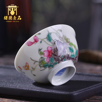 Jingdezhen Hand-painted imitation Qing Qianlong Imperial enamel color poppet inscription poem bowl Ceramic tea set Master single cup teacup
