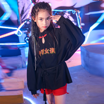 Childrens Hip-hop suit Girls drum set performance suit Chinese fashion trend girl black hip-hop jazz dance costume