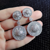 Korean version of exaggerated earrings trendy big brand Super Flash zircon diamond long high-end bridal party earrings big earrings earrings