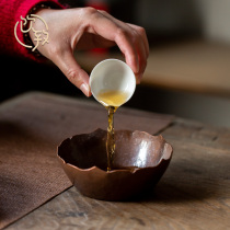 Drink to handmade red copper Jianshui pure copper tea slag bucket metal cup washing pot bearing water bowl kung fu tea set tea ceremony accessories