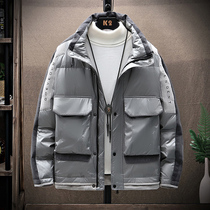 Down jacket mens 2021 Winter new trend no hat stand collar coat mens winter casual thick winter clothing