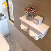 Punch-free tissue rack tissue box beech wood white paint toilet Double Roll Machine storage rack hand box