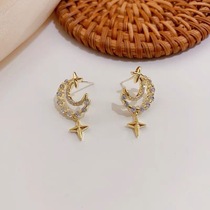 Sailor Moon Zhang Zifeng moon eye with small drop earrings S925 silver needle symmetrical moon stars female earrings