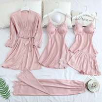 Pajama woman summer thin silk girdle nightgown nightgown five-piece corset cushion sexy loose home clothes