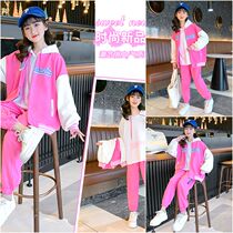 Girl Suit 2022 Spring New Spring Autumn Ocean Great Boy Sports Jacket Long Sleeve Long Pants Fashion Three Sets
