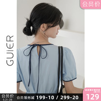 GUIER flower embroidered dress 2022 new lace collection waist temperament bubble sleeves skirt children summer