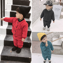 Childrens clothing boy cotton set 2021 autumn and winter New baby warm plus cotton two-piece female child foreign gas suit