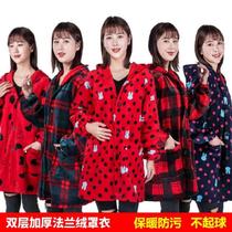 Flannel coat for the elderly winter robes men and women plus size anti-dirty shop clothes atmospheric with sleeves cold proof studio repair car