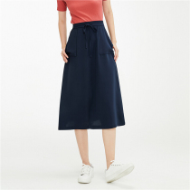 Giordano skirt female 2021 solid color pocket a-line skirt drawstring elastic waist split skirt female 18461006