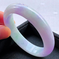 Natural Myanmar old pit jade jade bracelet ice waxy green belt purple spring color jade jade bracelet hand-decorated female bracelet