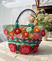 Margado handmade original design flower shadow colorful series Large flower bag handbag French picnic basket material bag