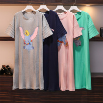 Large Code Sleeping Dress Woman Summer Pure Cotton Big Code Loose Weight MM200 Catty Pyjamas Garty Full Cotton Pregnant Woman Cartoon Outwear