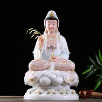 Guanyin Bodhisattva Buddha statue stone carving white marble ornaments temple home living room Saipo Sansheng Nanhai Guanyin sitting statue