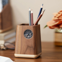 Black Walnut Wood Nordic Light Lavish Solid Wood Pen Holder Office Desktop Stationery Supplies Containing Box Wood Pen Holder Pen Holder