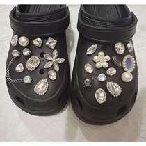 Hole Dongle Shoe Accessories Diy Metal Retro Accessories Womens Shoes Flower Detachable Decorative Water Drill Pearl Removable shoe buckle