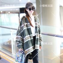 French MAJE Song Yi Tang Yan with the same coat British plaid plush loose autumn and winter lazy wind coat