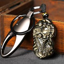 Golden Yao stone fortune Pixiu keychain Obsidian pendant Pixiu car key chain car pendant jewelry for men and women