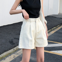 European version of high-waisted denim shorts womens summer 2021 new loose and thin wide-leg pants white a-line hot pants trendy ins