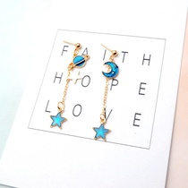 Star series Blue Moon Planet Korean version of asymmetric earrings long tassel five-pointed star earrings Taobao hot sale