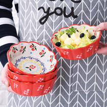 Breakfast fruit bowl vegetable salad bowl rice bowl household ceramic bowl medium bowl 6 inch single cute dessert Cherry Bowl