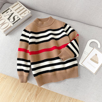 2021 new childrens clothing boys pullover sweater autumn and winter big boy jacket foreign-style childrens striped sweater thickened