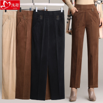 Middle-aged mother stripens spring autumn and winter loose middle-aged and elderly womens pants straight tube outside wearing winter corduroy