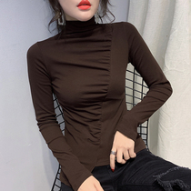 Irregular top womens 2020 autumn and winter new Western style inside with brushed t-shirt womens long-sleeved slim-fit high-neck base shirt