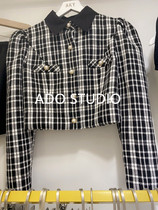 ADO small fragrance plaid coat women's 2021 autumn short retro Hong Kong flavor Joker long sleeve coat temperament suit