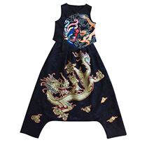  Cloud decoration totem original womens trousers old embroidery handmade embroidery plate Golden dragon old satin big crotch pants down pants casual pants