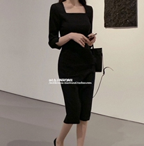 Korean Western Style Chibi Maruko 1 Spring Feminine Square Neck Hip Slit Dress