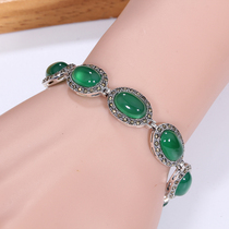 Jiashun 925 silver jewelry retro Thai silver inlaid green chalcedony big treasure stone bracelet jewelry female European and American style gift