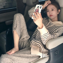 Autumn and winter clothes 2021 new large size womens wear thin sweater two-piece suit pants high sense Hong Kong style retro chic